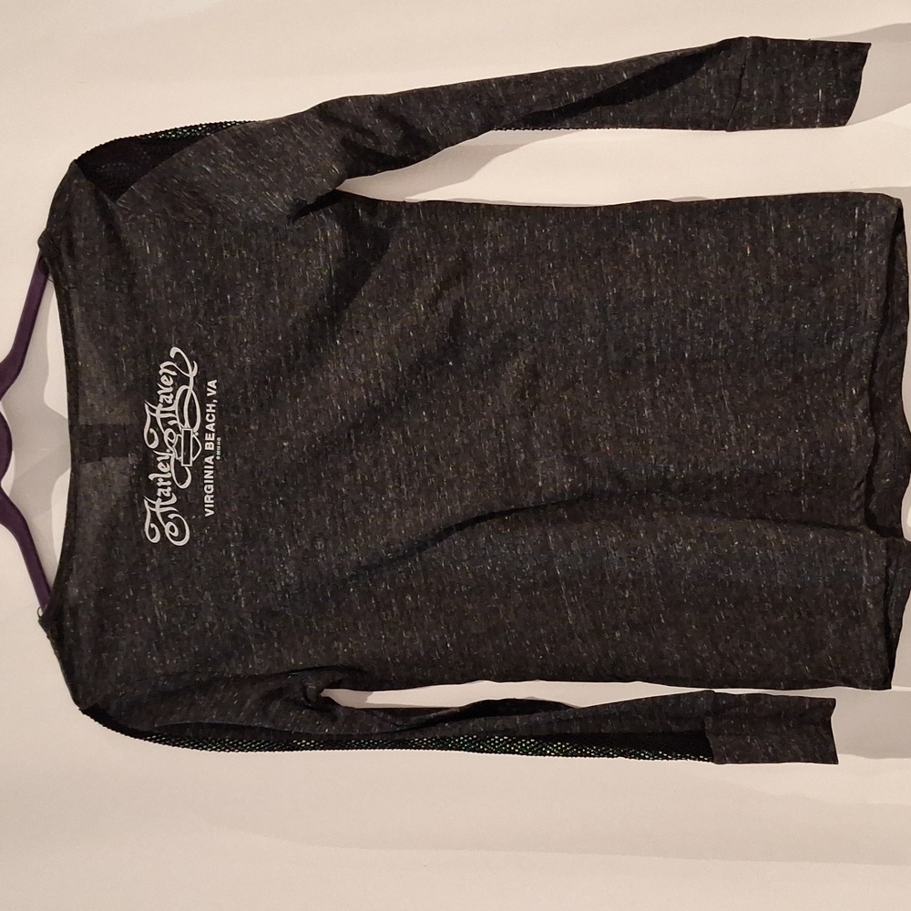 Harley-Davidson Charcoal Long Sleeve Tee Foxy W/ Fishnet Size M - Picture 7 of 11